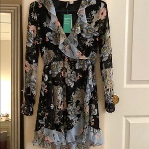 Black print ruffled dress (floral with cheetah)